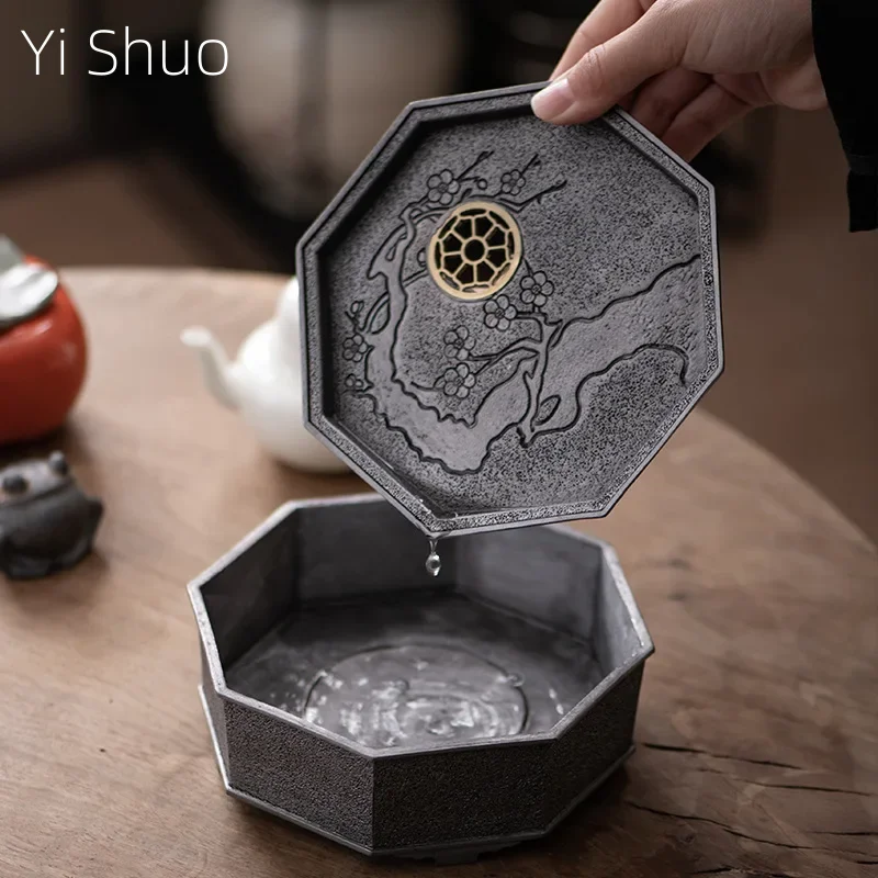 Pour Pot Aluminum - ดีบุกบริสุทธิ์เก่าหม้อถาด Retro สไตล์ญี่ปุ่น Kung Fu ชุดชาแห้งเทตารางชาแผ่นน้ํา