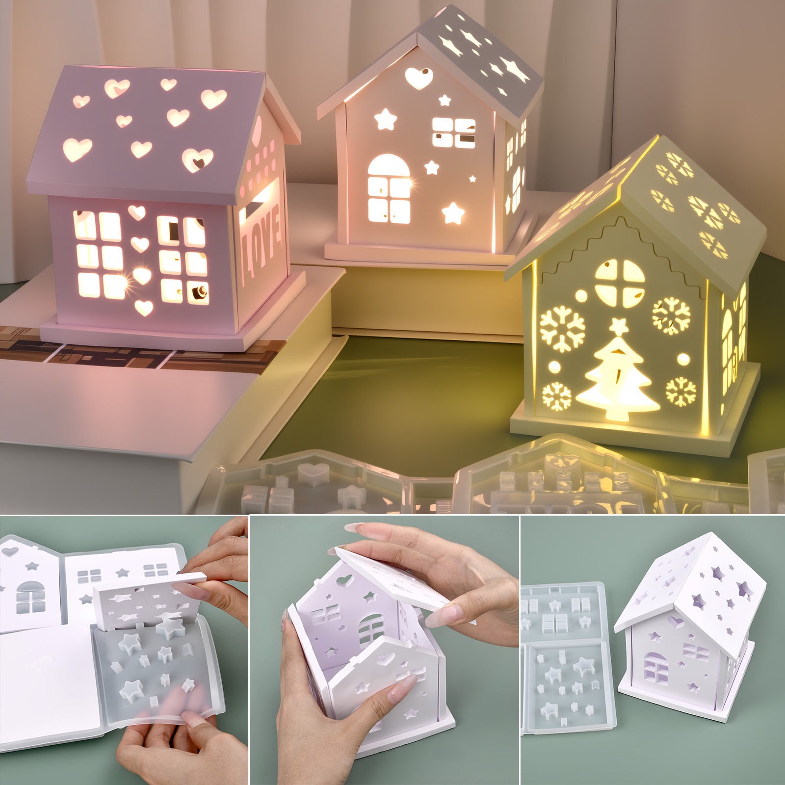 Candle Making Class - 3D House แม่พิมพ์ซิลิโคน DIY Christmas Tree