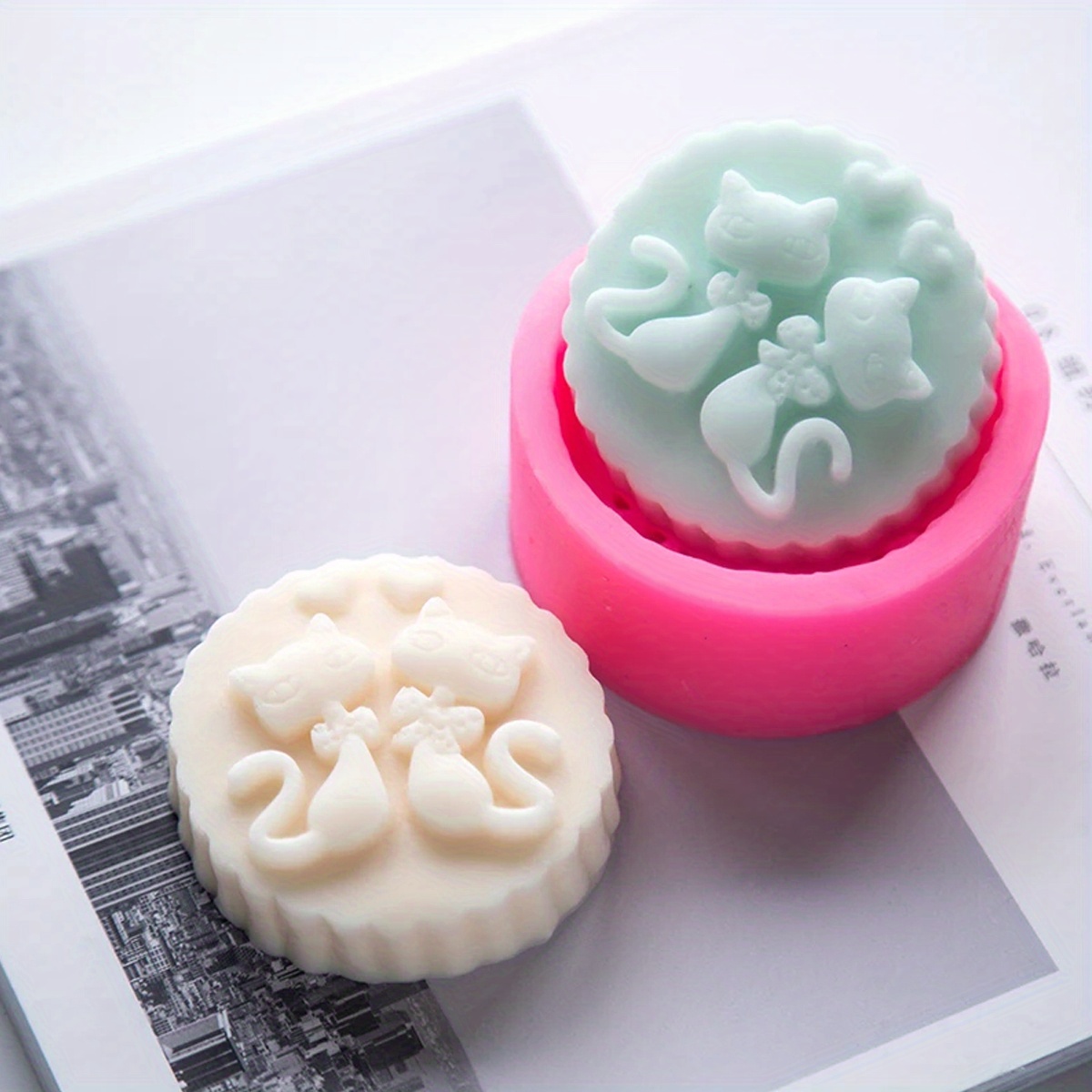 Candle Making With Beeswax - แม่พิมพ์สบู่ซิลิโคนรูปแมว 1 ชิ้น - แม่พิมพ์ทำเทียนทรงกลม DIY