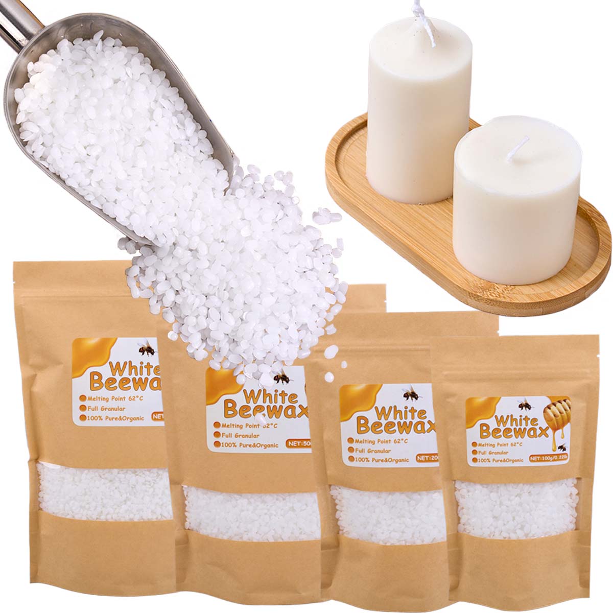 Candle Making With Beeswax - ขี้ผึ้งสีขาวธรรมชาติบริสุทธิ์เม็ดเทียนหอมวัสดุ DIY ของขวัญแฮนด์เมดขี้ผึ้งไม่มีควันวัสดุทำหัตถกรรมเครื่องมือ
