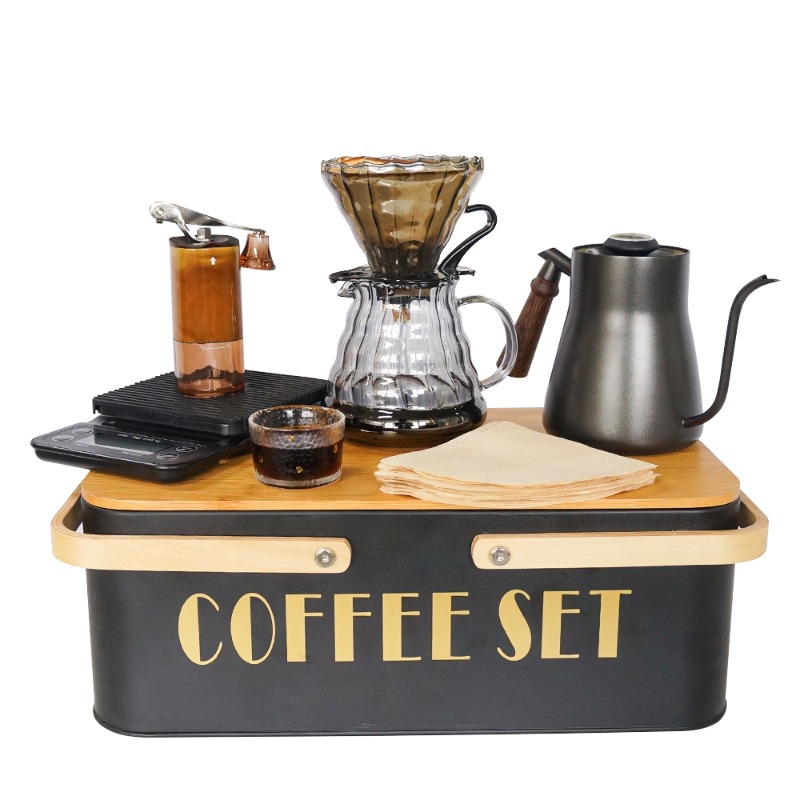 Pour Pot Aluminum - ชุดเครื่องชงกาแฟพกพาพร้อมกาน้ำเซรามิกสำหรับชงกาแฟแบบเทเอง ชุดอุปกรณ์เสริมสำหรับกาแฟดริป ถุงกาแฟดริป