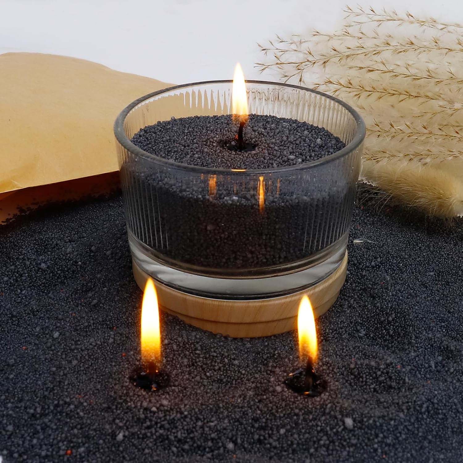 Candle Making With Beeswax - ทรายเทียนสีดำพร้อมไส้เทียน 200 กรัม พร้อมไส้เทียน 10 ชิ้น